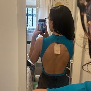 SHEIN Blue Sleeveless Fitted Tank Bodysuit